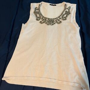 Cyrus Cream Embellished Sleeveless Tank Top
